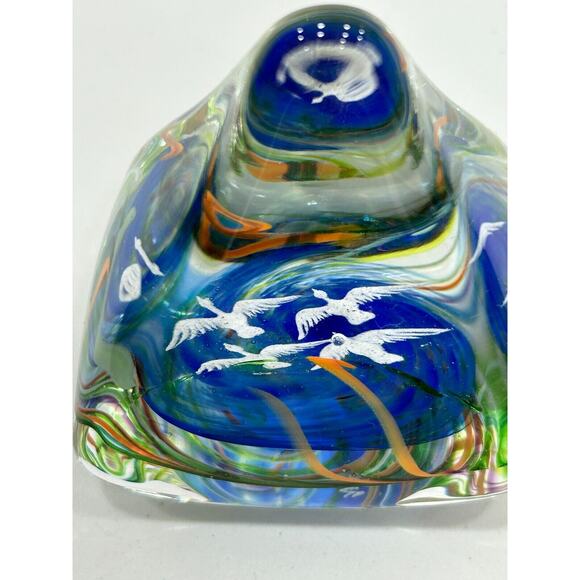 Art Glass Fred Wilkerson Multicolor Hand Blown Glass Birds Paperweight Signed - Picture 6 of 11